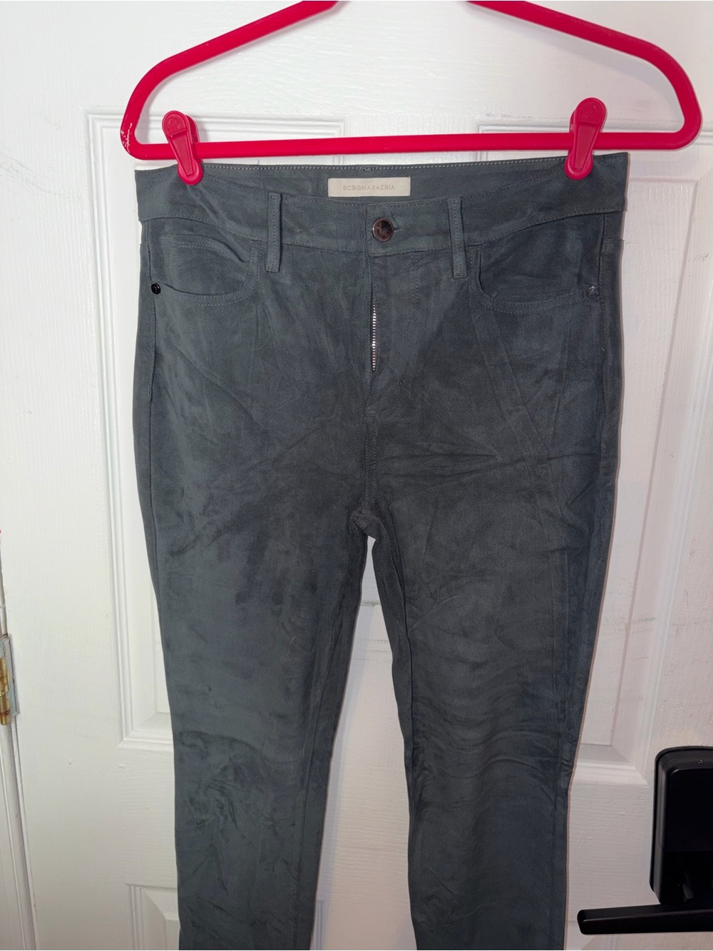 BCBGMaxAzria Gray Suede-Look Skinny Pants